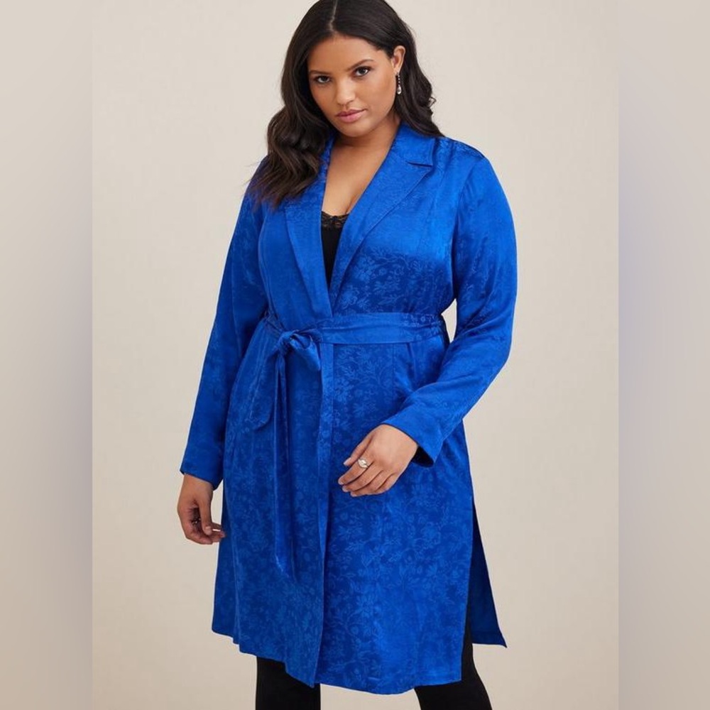 Torrid Jacquard Trench Coat Size 4 (24) Cobalt Blue